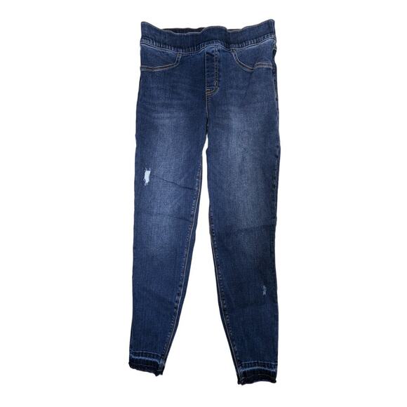 SPANX High Waist Raw Hem Light Distress Skinny Stretch Pull On Jeans Medium - Picture 1 of 9